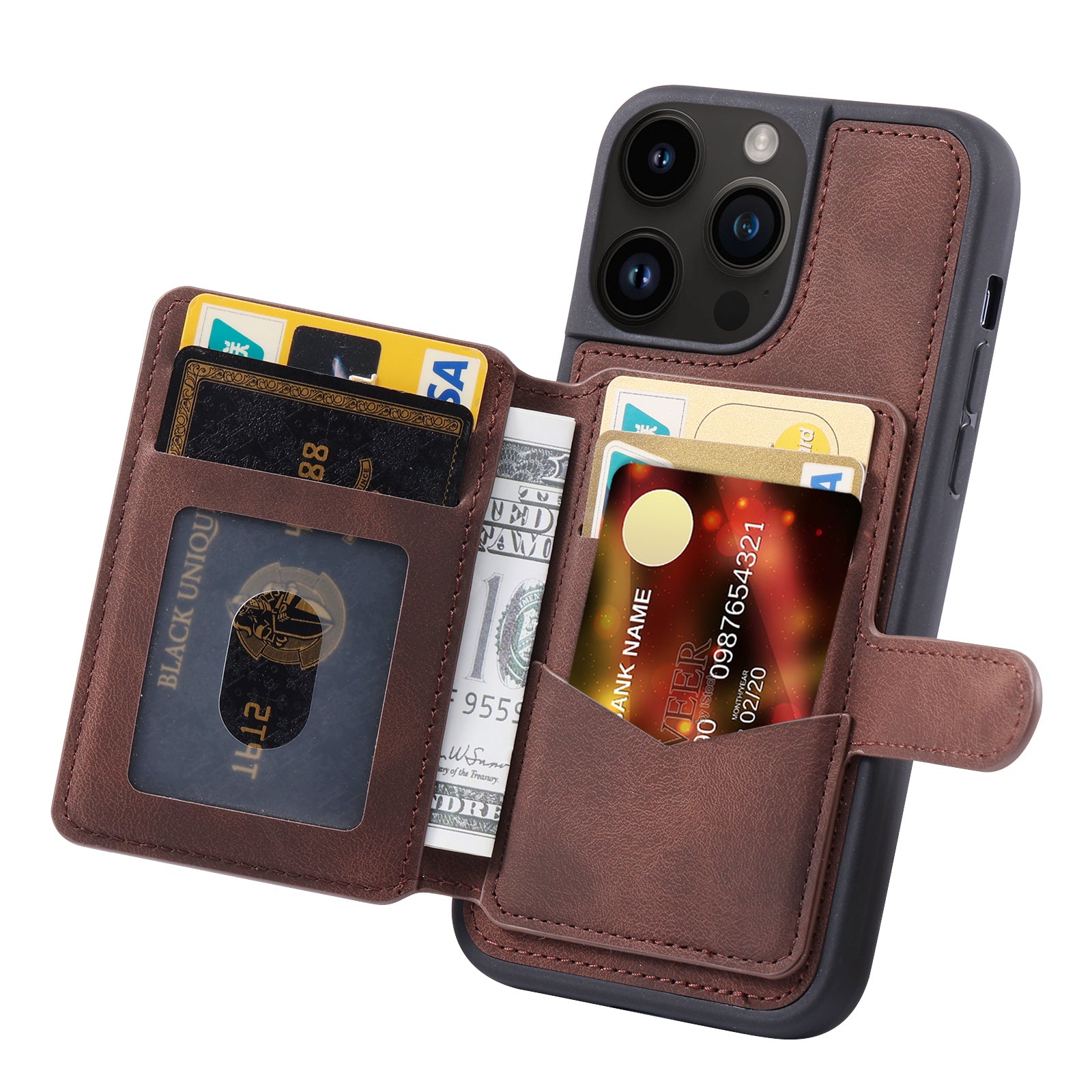 Classy Brown Leather Wallet Case for iPhone