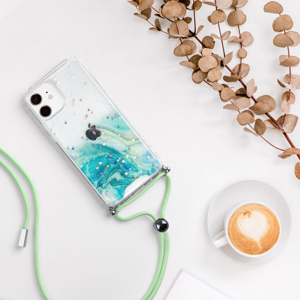 Green Ocean Swirl Lanyard Case for iPhone