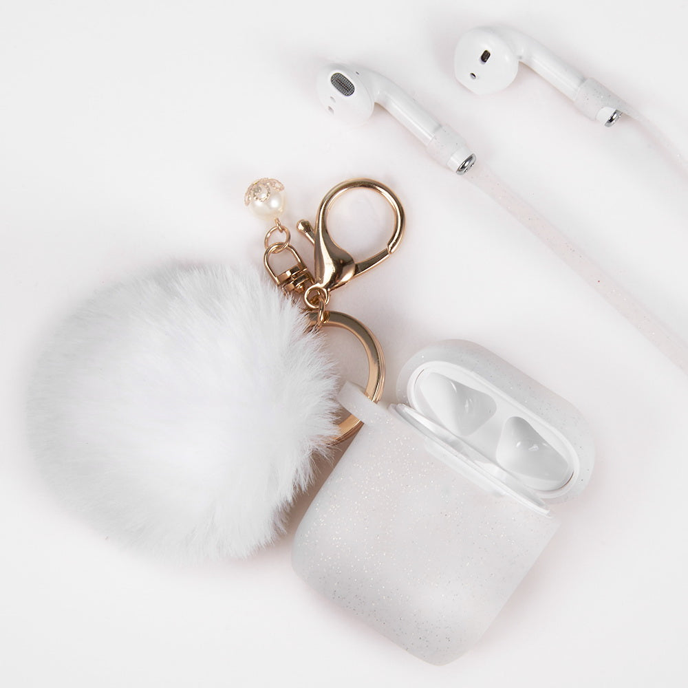 Tweed Designer AirPod Case Holder Gold Hardware White Sequin Luxury Chic  Leather