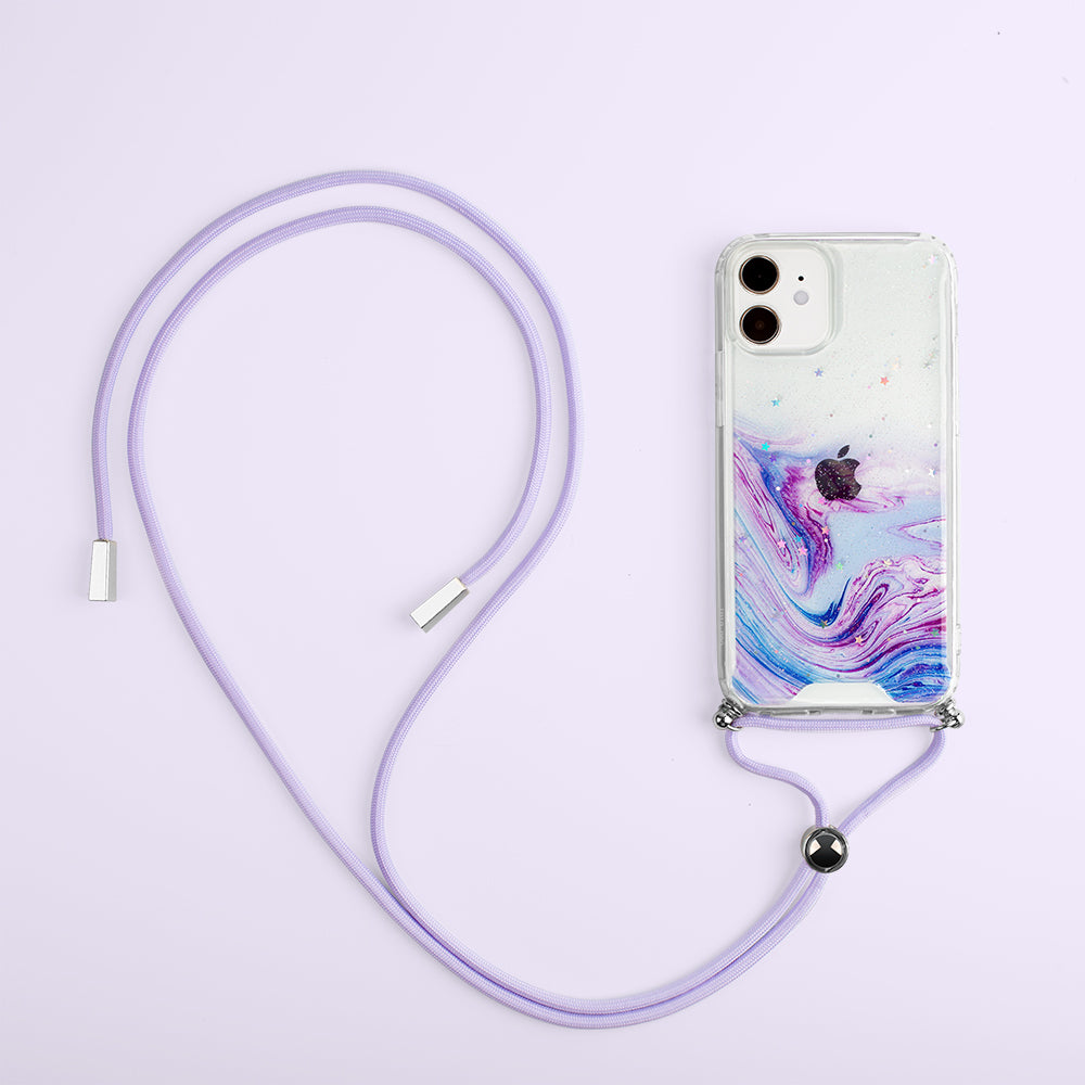 Purple Galaxy Swirl Lanyard Case for iPhone