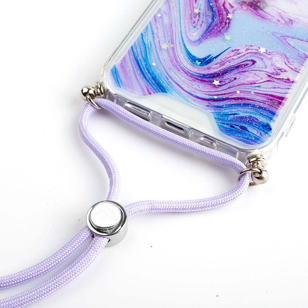 Purple Galaxy Swirl Lanyard Case for iPhone