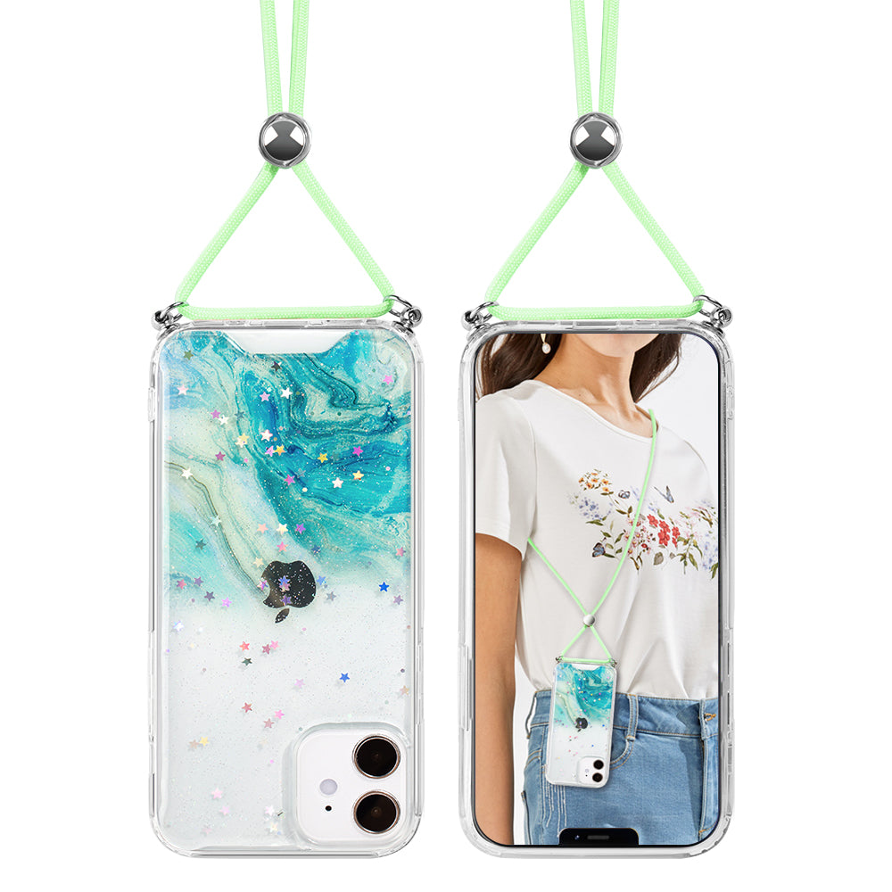 Green Ocean Swirl Lanyard Case for iPhone
